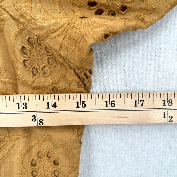 FREE PEOPLE Daniella Mini Dress Women 0 Taupe Embroidered Eyelet Puff Sleeve NEW - Picture 11 of 14